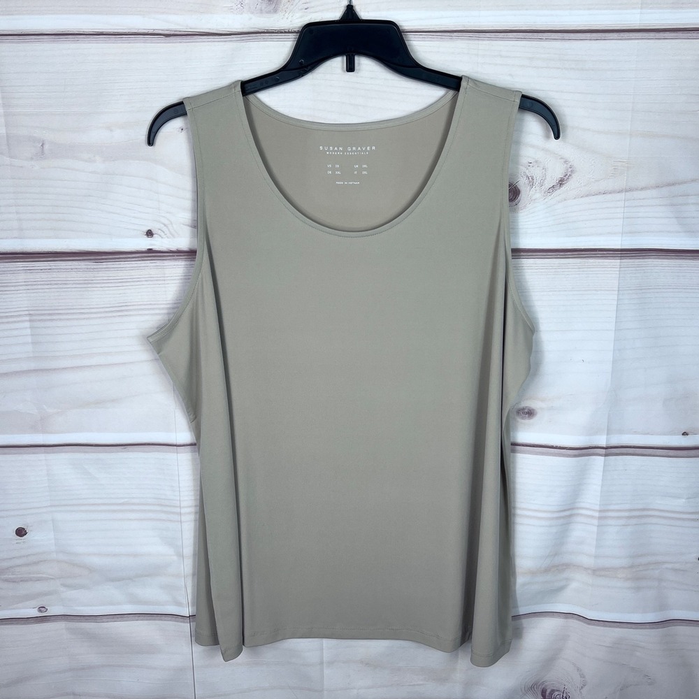 Susan Graver Top Womens 2X Beige Modern Essentials Tank Liquid Knit Scoop Neck